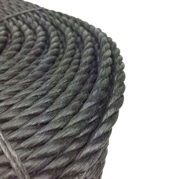 16mm Thick Polypropylene Nylon 3 Strand Black Rope Lightweight Coil