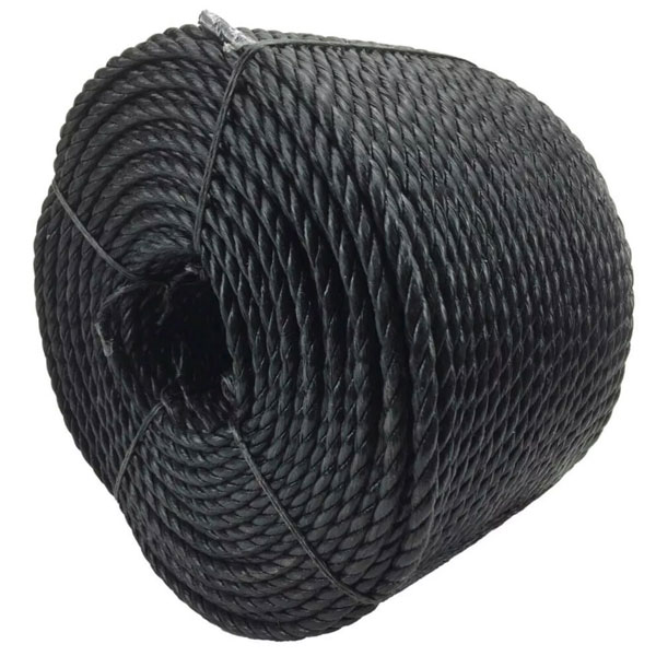 16mm Thick Polypropylene Nylon 3 Strand Black Rope Lightweight Coil