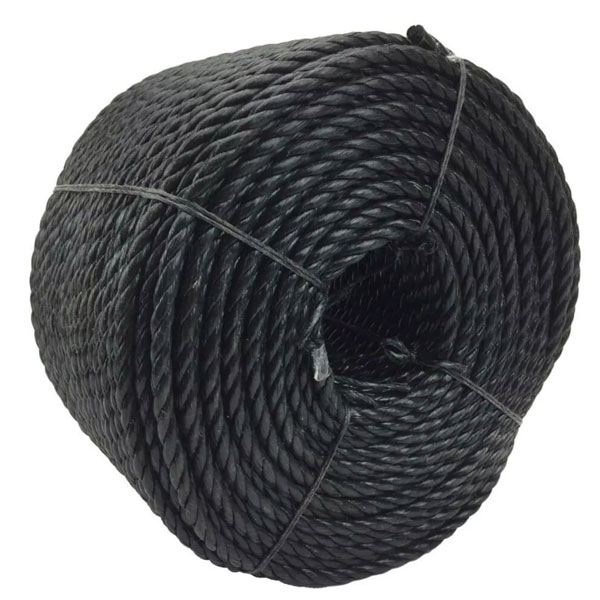 16mm Thick Polypropylene Nylon 3 Strand Black Rope Lightweight Coil