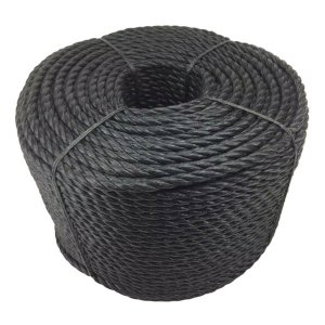 16mm Thick Polypropylene Nylon 3 Strand Black Rope Lightweight Coil