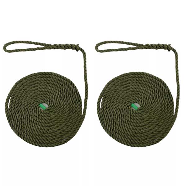 High Strength Olive Green Softline Warps Boat Lines Mooring Ropes - Pack of 2